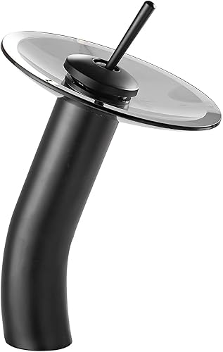 Grifo de recipiente negro para baño, boquilla de cristal de cascada de un solo mango, grifo de fregadero de un agujero, grifo de fregadero de latón