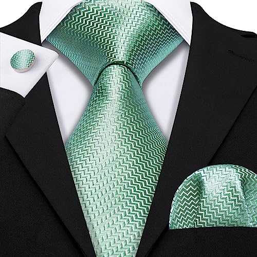 Image of Barry.Wang Tie Sets for Men Silk Stripe Necktie Woven Checkered Handkerchief Cufflinks Formal Business Wedding