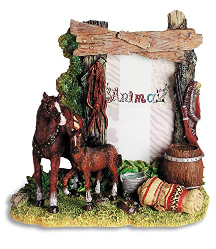 Cadre photo chevaux Far-West en résine style vintage de 22 cm