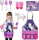 Cheerful Children Toys Kids Gardening Set – Gardening Tools for Kids with Watering Can, Shovels, Rake, Gloves & Apron – Planting Outdoor Activity for Ages 3-7, Unicorn Themed Gardening Set for Girls