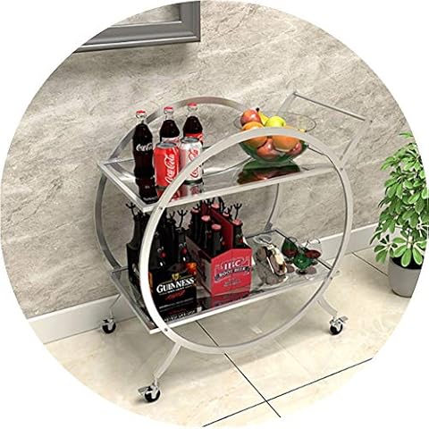 2 Tiers Serving Trolley Cart Drinks Movable Rubber Wheel Rolling Cart Utility Cart Stainless Steel With Guardrail Kitchen, Load 30 Kg, 4 Colors (Color : Silver) Cover