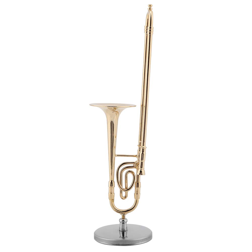 Modèle De Trombone Miniature, Modèle D'instruments De Musique en Laiton Durable, Réplique De Trombone Miniature à Rangement Facile avec Support Et étui, Ornements Musicaux