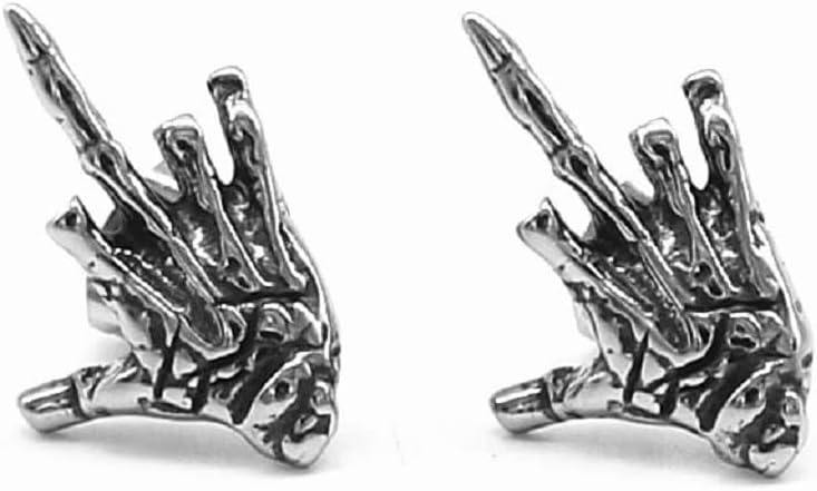 1 Pairs Stainless Steel Skull Hand Skeleton Bone Stud Earrings Middle Finger Shaped for Men Women Punk Rock Jewelry