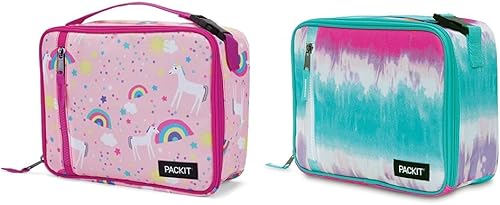 PackIt Fiambreras clásicas congelables (unicornio rosa cielo, sorbete de teñido anudado)