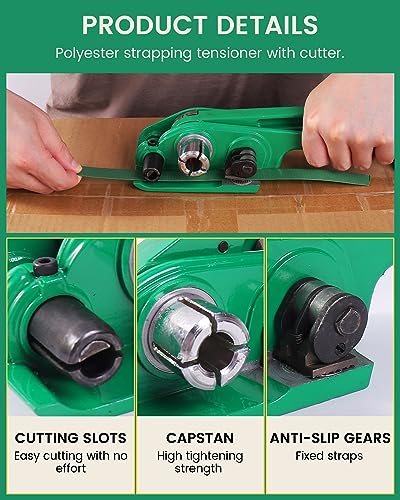 foundgo pet banding strapping kit for heavy duty tough pallet packaging strapping tool with gt1500lbs 5834 x 100039 pet strapping roll amp its own pull-out box 100 corner protectors 300 seals