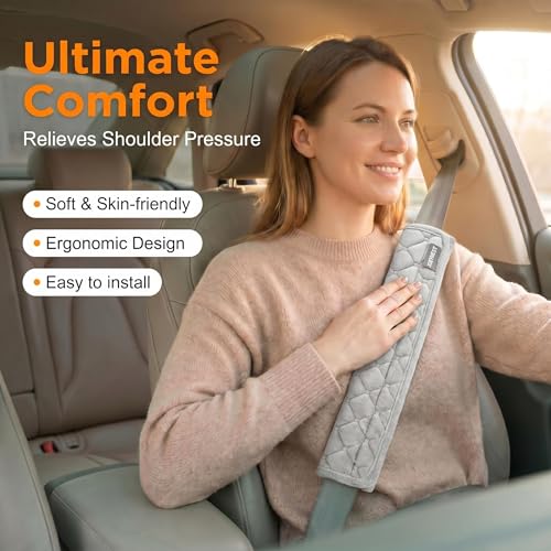 Soft Auto Seat Belt Pads Extra Long 13.7in, Seatbelt Shoulder Cover, 2 Piece Set, for Adults & Children, Gray - Image 3