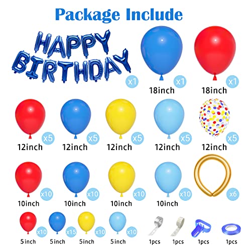 Image of 123Pcs Red Yellow Blue Balloons Arch Kit, Circus Party Supplies | Cartoon Long Foil Confetti Balloon for Carnival Theme Birthday, Baby Shower, GameTheme Backdrop Party Decorations Supplies