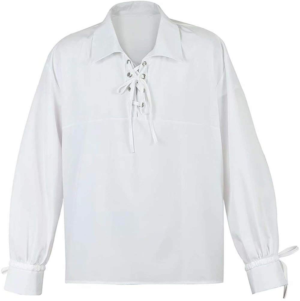 Josamogre Pirate Shirt Men Renaissance Festival Costume Steampunk Shirt Blouse Tops Medieval Viking Cosplay Halloween White XL