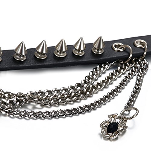 Flongo Gothic Black Rivet Leather Spiked Necklace Neckband Choker, Unisex Accent Spike Studded Punk Rock Biker Link Wide Strap Leather Collar Choker Necklace - Image 3