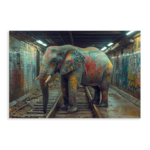 Graffiti Urban Jungle Elephant Art Wall Art Posters Canvas Print
