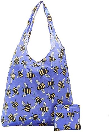 New 2020 Design Eco Chic 100% Recycled Plastic Foldable Re-Usable Shopper Bag (Bees - Blue)