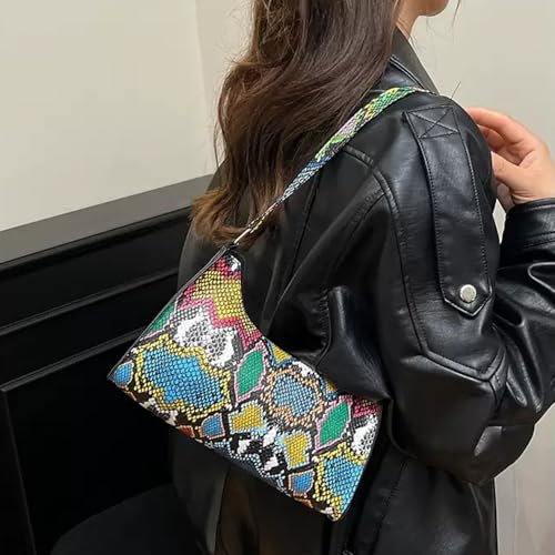 Bolso colorido de hombro para mujer con patrón de serpiente multicolor miniatura 2