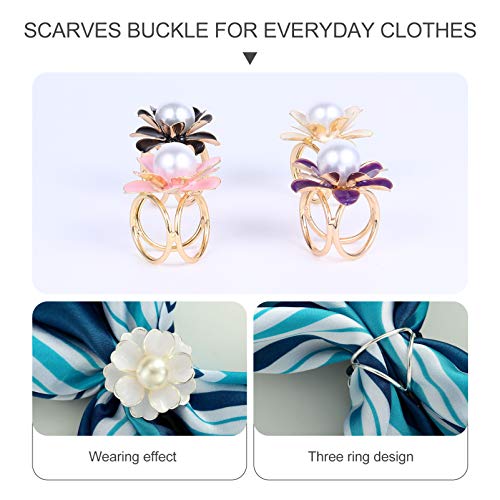 ABOOFAN 4Pcs Lenços Fivela Três Anéis Flor Pérola Lenço Anel Fivela Clipe Xale Porta-Fivela Pino Bro