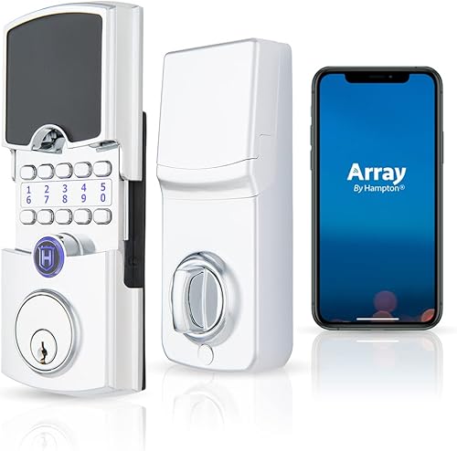 Cerradura de puerta conectada Barrington Gen 2, cromo pulido, bloquea y desbloquea con tu teléfono o tablet iOS o Android, cerradura de cerrojo ANSI