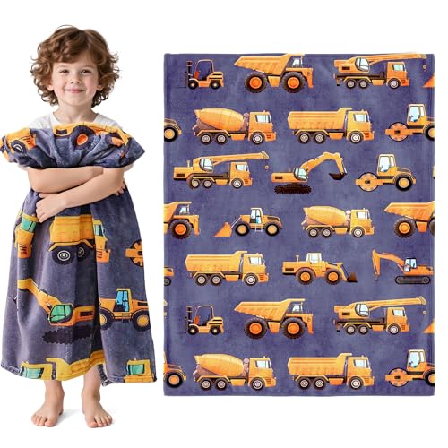 Image of Wajade Kids Construction Truck Blanket for Boys Soft Fleece Kids Blanket for Couch Sofa Bedroom 3D Vehicles Excavator Cars Throw Blanket 50"x60"