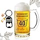 TUZELIYA „Schonend Behandeln – 40“ Bierglas – Lustiges 40. Geburtstag Geschenk für Männer & Frauen – Hochwertiger 0,5L Bierkrug ohne Blasen + Schlüsselanhänger mit Flaschenöffner – Geschenk mit Humor