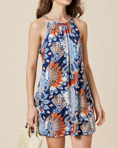 Image of ANYFITTING Summer Dress with Built in Bra Casual Beach Sundress Flowy Halter Mini Short Dresses for Women 2026