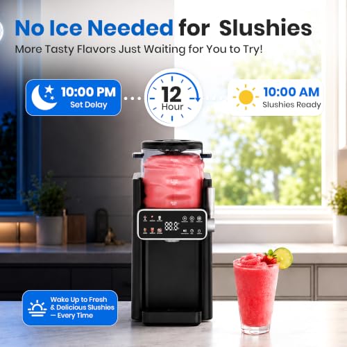 Slushie Machine for Home, Ice Cream Maker, 6 Presets, No Ice Needed, Black | Frozen Drink Maker, 12-Hour Timer, Slushy Machine for Home, LED Display, Margarita, Frappes, Milkshakes, Easy Clean, 1 Pack - image 8
