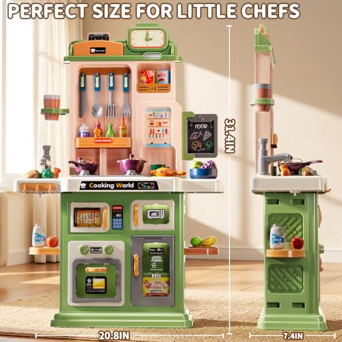 Image of Kids Kitchen Playset, 31.5 inch 73PCS Play Kitchen for Toddlers 1-3, with Steam, Sound & Light, Cooking Stove, Play Sink, Oven, Play Food and Toy Kitchen Accessories, Pretend Play Toys for Girls Gift