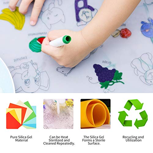 Kids Placemats Coloring Doodle Fun Pad Fda Silicone Table Mat For Kids Drawing Painting Non Slip Washable And Reusable (3 Pack, Without Markers) #TOP2