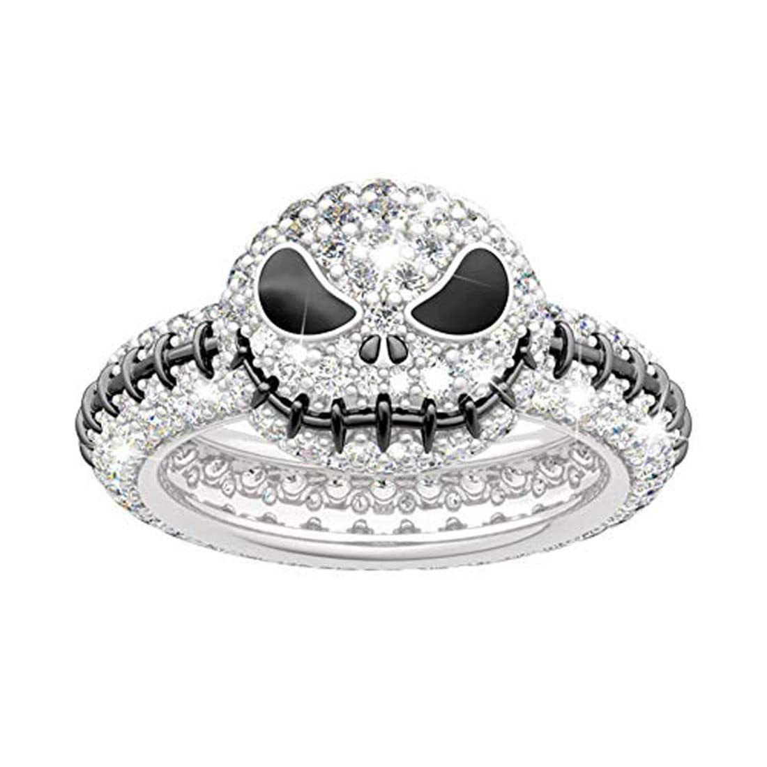 GAUEIOUR Anillo de Navidad de calavera, lindo anillo de Navidad de Halloween, con diseño de calavera de diamante de aceite de goteo, anillo creativo de moda, calabaza y calavera, Medium, Plata