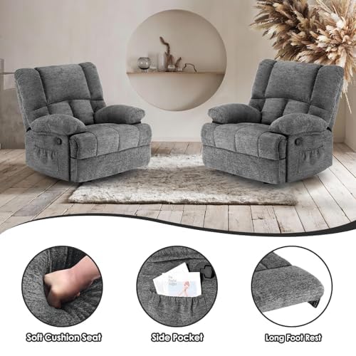 Image of Oversized Rocker Recliner Chair, Wide Manual Recliner with Adjustable Backrest & Footrest, Comfortable Rocking Reclining Sofa for Living Room & Bedroom, Gray