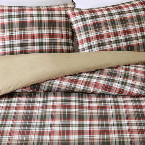 Image of Eddie Bauer - Twin Duvet Cover Set, Reversible Bedding with Matching Sham, Medium-Weight, Dorm Essentials (Astoria Plaid Red)