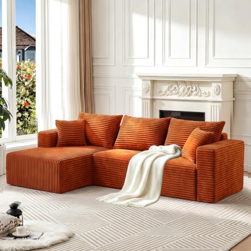 Image of 93 inch Boneless Couch, Modular Sectional Sofa for Living Room - Orange