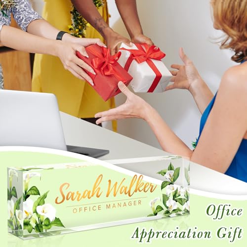 Image of Name Plate for Desk, Desk Name Plate Personalized, Office Decor for Women Men, Acrylic Desktop Accessories, Office Gifts for Boss Nurse Teacher Coworker, Employee Appreciation Gift (Purple Calla)