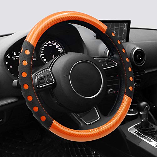 Niceasy Sport Style Orange Leather Steering Wheel Cover, Black Sport Grip Steering Wheel Accessory,Universal Fit 14.5-15.25 Inch Steering Wheel #TOP2