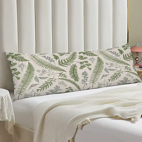 Sage Green Body Pillow Cover Green Leaves Tropical Plant Leaf Botanical Vintage Floral Cushion Long Pillowcase With Zipper Luxury Pillow Covers Decorative Large Bedding Pillow Cases For Couch, 20"X54" #TOP2