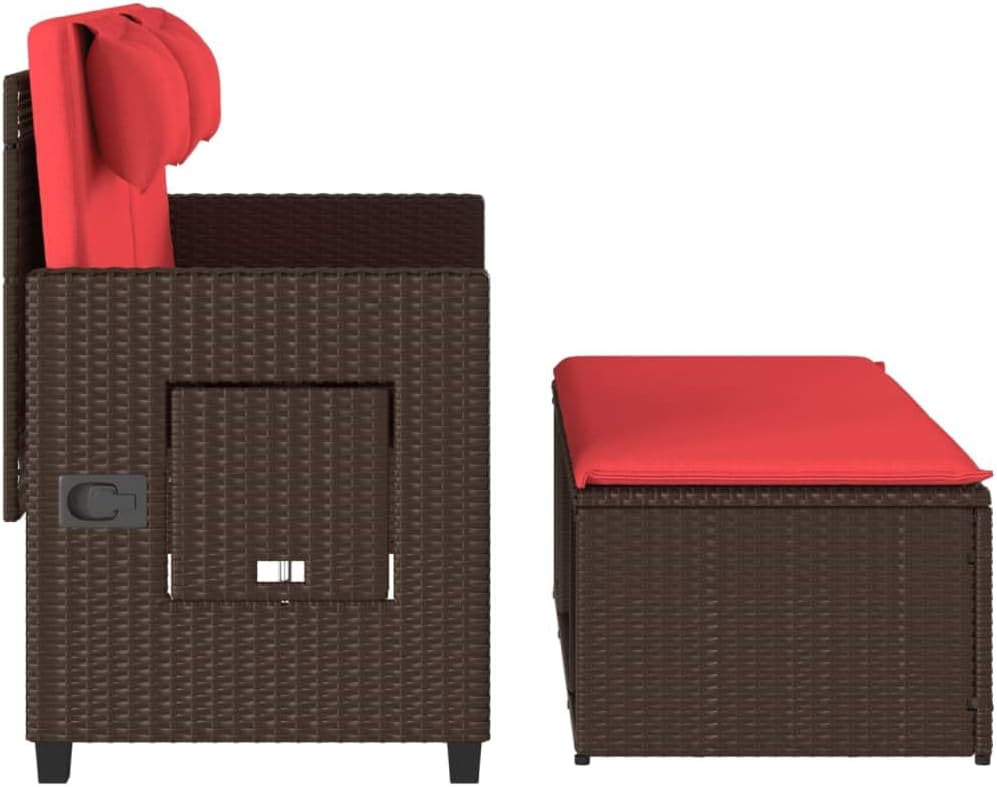Patio Benches Reclining Patio Bench with Cushions Brown Poly Rattan,Adjustable Garden Bench with Sofa Bed Function for Outdoor Patio Space Outdoor Furniture & Accessories