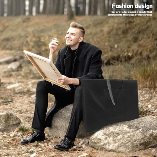 Image of Thickened Art Portfolio Case,20 x 26 Inches Art Portfolio Bag Handheld Canvas Bag for Artwork, Poster, Sketch Drawing,Paintings,Drawing Supplies Bag