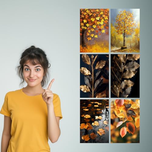 Image of SiddArtify Autumnal Leaves in Warm and Gold Tones Art Print Set - Sticker - 12x18 Inch - Pack of 6 Wall Room Decoration art Poster Prints