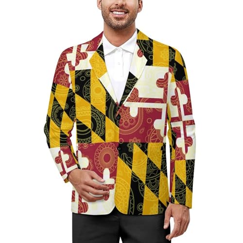 Maryland State Flag Paisley Pattern Printed Men's Classic Fit Suits Funny Casual Stylish Two Button Blazer