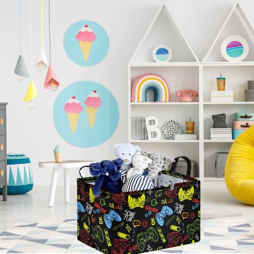 Image of Baby Storage Basket Nursery Box Laundry Hamper Organization Bins for Toys and Clothes with Handles (Handle Game)