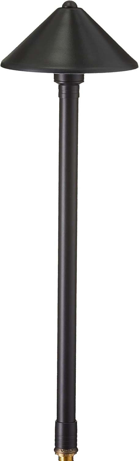 VOLT Conehead 12V Black Brass Path Light (7" Shade, 25" Tall) with 3W 2700K Warm White G4 LED Bulb for Low Voltage Landscape Lighting on Outdoor Pathway, Walkway, Garden, Driveway or Patio