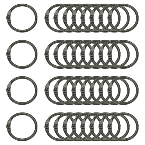 PATIKIL 36Pcs Loose Leaf Binder Rings, 0.9 Inch Metal Open Card Rings Heavy Duty Book Rings for Key Index Card Rings Paper Rings Office, Black