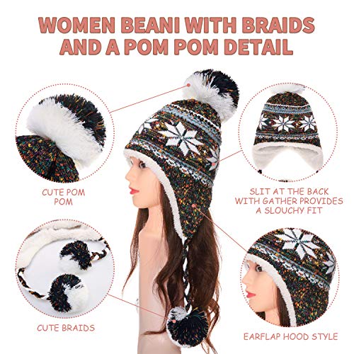 Dosoni Winter Hats For Women Knit Beanie Soft Warm Fleece Lined Long Ear Straps Snow Ski Cap With Pompom Mixed Color #TOP1
