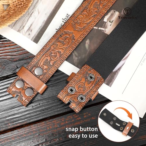 Western Leather Belt for Men without Buckle Cowboy Cowgirl Leather Belt Strap for Jeans4
