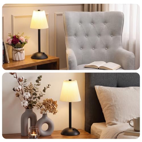Image of Liliful 2 Pcs Cordless Table Lamp Rechargeable Touch LED Small Gold Portable Battery Operated USB-c Desk Lamp 3 Color Dimmable for Bedroom Living Room Dining (Black,Beige Cloth Style)