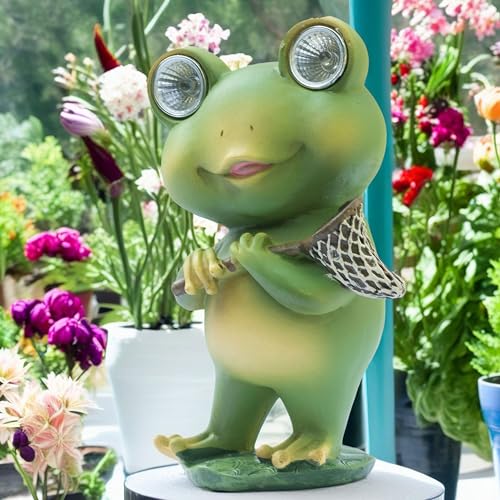 Playful Solar-Powered Resin Adorable Frog Statue – Perfect Garden and Indoor Decor with Auto Light-Up Eyes (Catch It All) — photo — 7 of 9