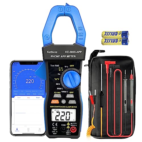 Kethvoz 1000A Medidor de Pinzas Digital, 6000 Dígitos Multímetro con Pinzas y Bluetooth– Mide Corriente AC/DC, Voltaje y Resistencia, Amperímetro, Voltímetro,Probador de Continuidad