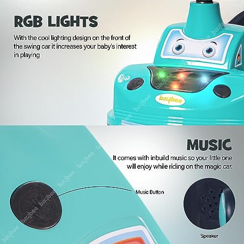 Image of Baybee Flare Baby Swing Cars for Kids | Twister Push Ride on Toy Cars with RGB Lights, Music & PP Wheels | Magic Car for Kid with 360 Rotation, Baby car for Kids 3 to 8 Years Boy Girl (Dark Green)