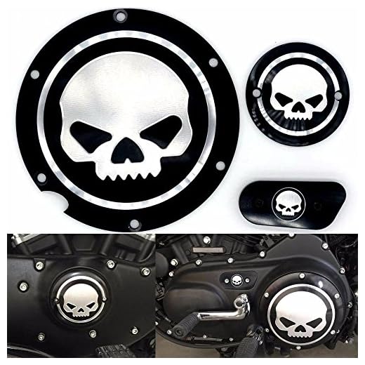 Frenshion Compatible para Motocicleta Cromo negro Timing Accesorios del motor Cubierta del temporizador Derby para Harley Sportster Iron XL 883 1200 04-14 (Paquete de 3 piezas)