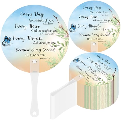 Image of 50 Pcs Church Fans Handheld Bulk Christian Inspiration Religious Gifts Bible Verse Scripture Gifts Hand Fans with Plastic Handle for Women Men Easter National Day of Prayer Holy Lent Decor(Butterfly)