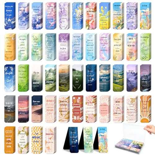 48 Piece Bible Verse Magnetic Bookmarks - Christian Scripture Inspirational Book Marks with Boxes - Religious Motivational Book Marker Prayer Page Clips for Women & Men Reading Gifts (Unique Style)