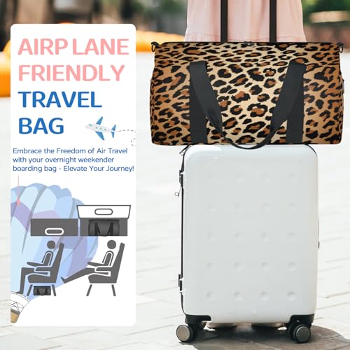 Travel Duffel Bag Sports Gym Bags for Women Men Camp Bag Wet Dry Pockets Cheerleading Dance Pack For Girls Weekender Overnight Tote Airline Leopard Design3