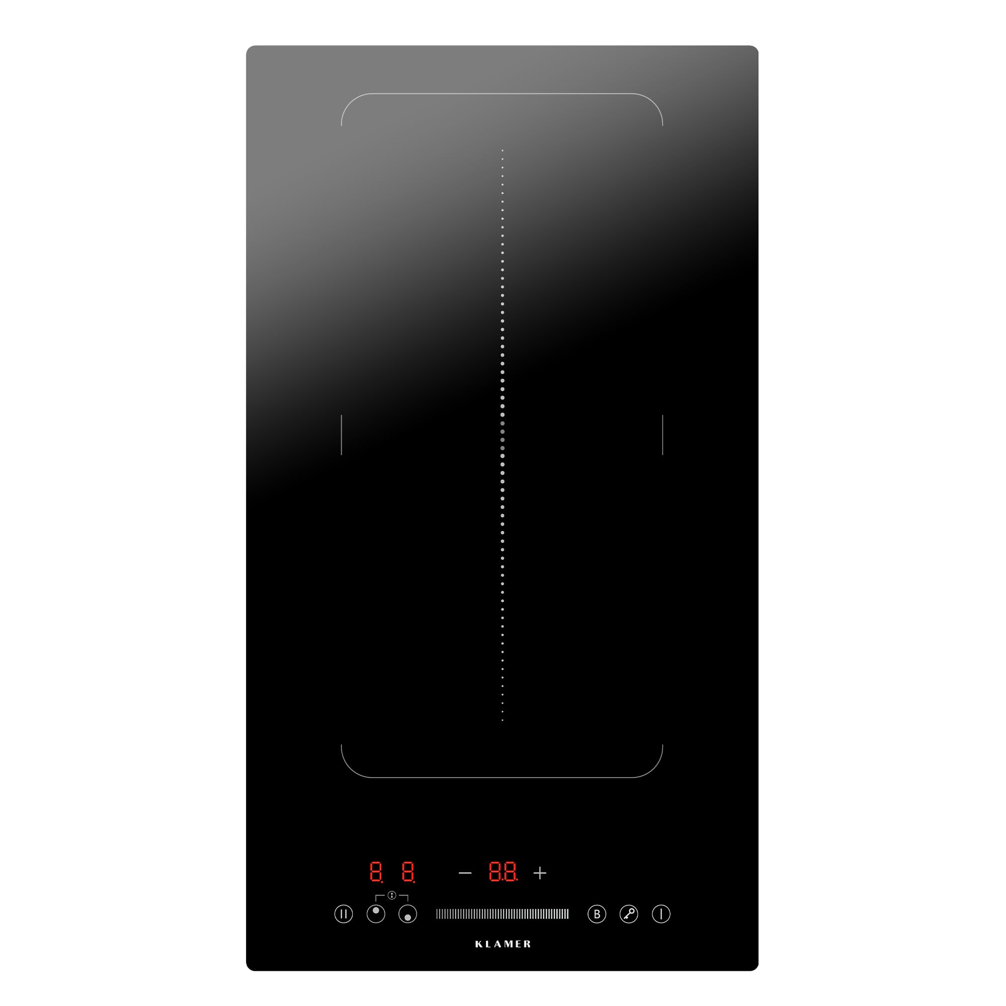 KLAMER Induktionskochfeld 30 cm, 2 Zonen mit 1 Flexzone, 3500 Watt, Boost Funktion, 9 Leistungsstufen, Timer 99 min, Kindersicherung, Kratzfeste Glasoberfläche