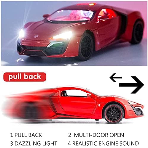 Image of 1:24 Scale Big Size Lykan Hypersport Toy Car | Metal Pullback Diecast Car for Kids with Openable Doors, Sound, Light Effects Toy for Car Enthusiasts (Color As Per Available), Black